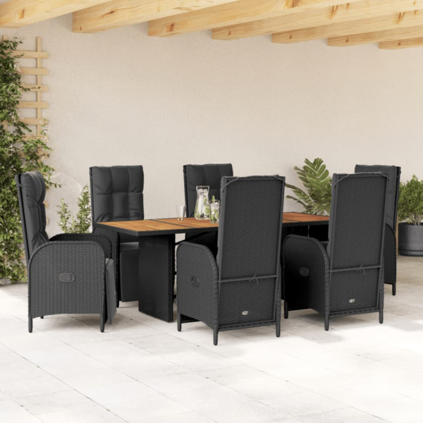 Set de comedor de jardín 7 pzas y cojines ratán sintético negro D