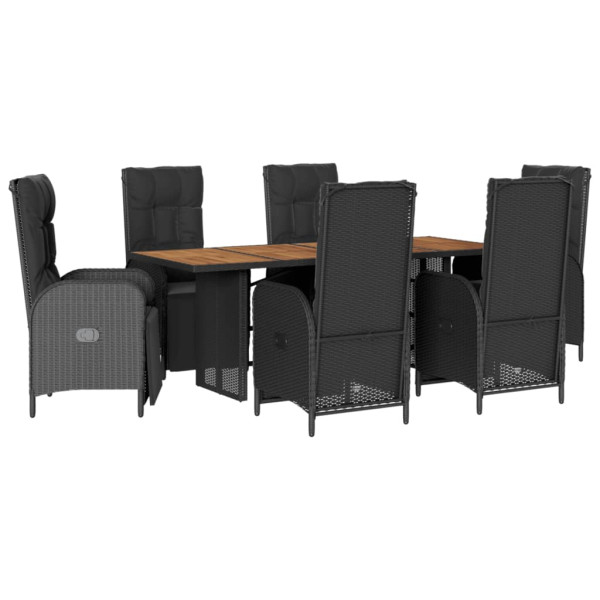 Set de comedor de jardín 7 pzas y cojines ratán sintético negro M 2