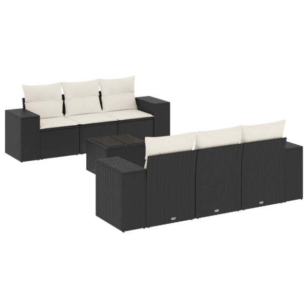 Set de comedor de jardín 7 pzas y cojines ratán sintético negro M 2