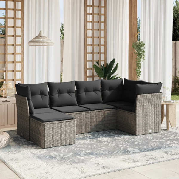Set de muebles de jardín 6 pzas y cojines ratán sintético gris D