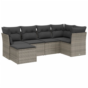 Set de muebles de jardín 6 pzas y cojines ratán sintético gris H