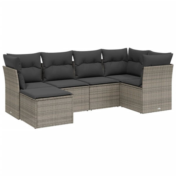 Set de muebles de jardín 6 pzas y cojines ratán sintético gris M 2