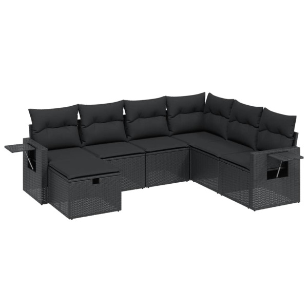 7 pcs conjunto de sofás p/ jardim c/ almofadões vime PE preto M 2