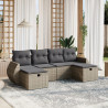 Set de muebles de jardín 6 pzas y cojines ratán sintético gris 1