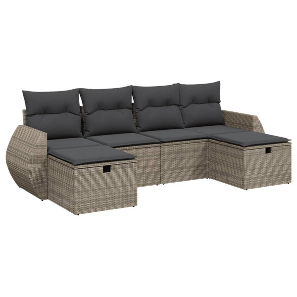 6 pcs conjunto sofás de jardim com almofadões vime cinzento M 2