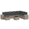 Set de muebles de jardín 9 pzas y cojines ratán sintético gris 2