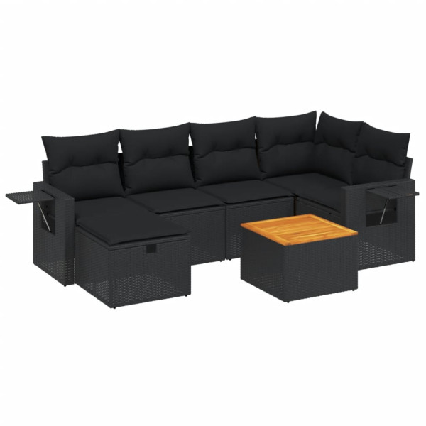 7 pcs conjunto de sofás p/ jardim c/ almofadões vime PE preto M 2