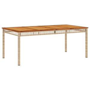 Mesa de jardín ratán sintético madera acacia beige 180x90x75 cm H