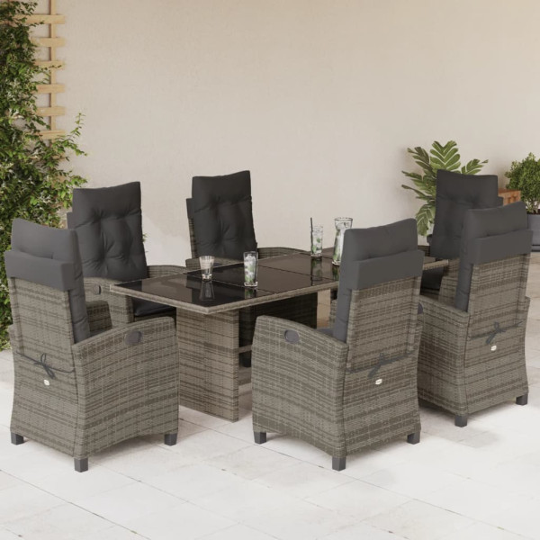 Set comedor jardín 7 pzas y cojines ratán sintético gris D