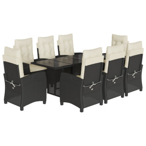 Set de comedor de jardín 9 pzas y cojines ratán sintético negro H