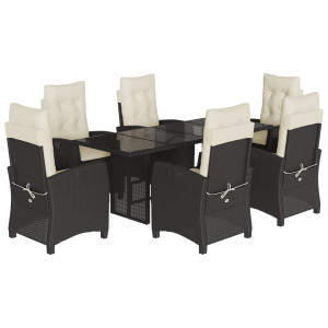 Set de comedor de jardín 7 pzas y cojines ratán sintético negro H