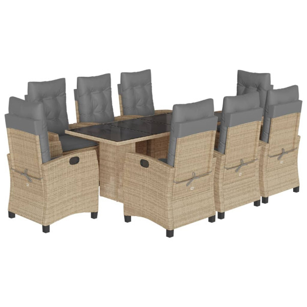 Set comedor de jardín 9 pzas con cojines ratán sintético beige M 2