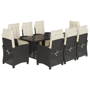 Set de comedor de jardín 9 pzas y cojines ratán sintético negro H