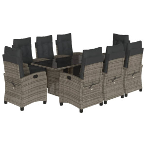 Set comedor jardín 9 pzas y cojines ratán sintético gris H