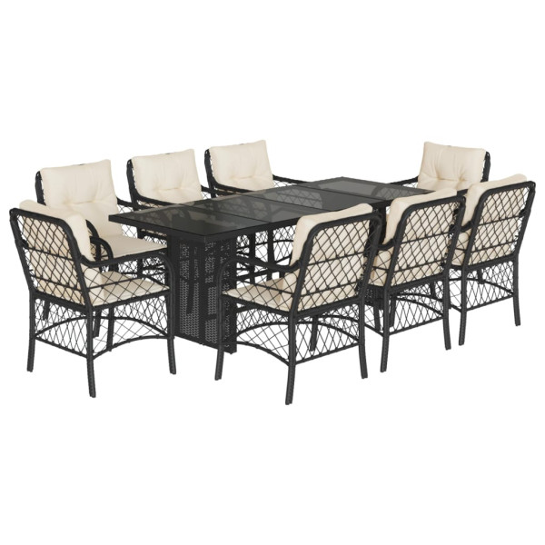 Set de comedor de jardín 9 pzas y cojines ratán sintético negro M 2