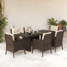 Set comedor de jardín 7 pzas con cojines ratán sintético marrón 1