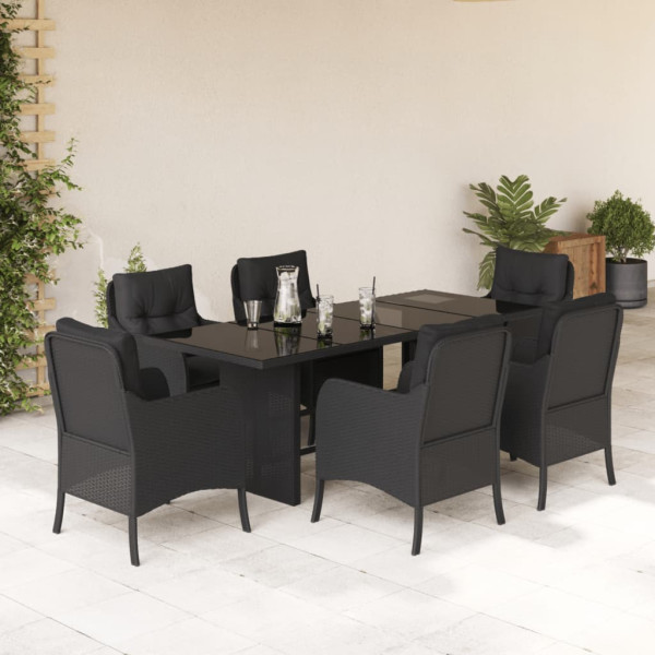 Set de comedor de jardín 7 pzas y cojines ratán sintético negro D