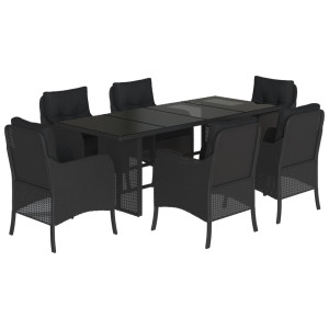 Set de comedor de jardín 7 pzas y cojines ratán sintético negro H