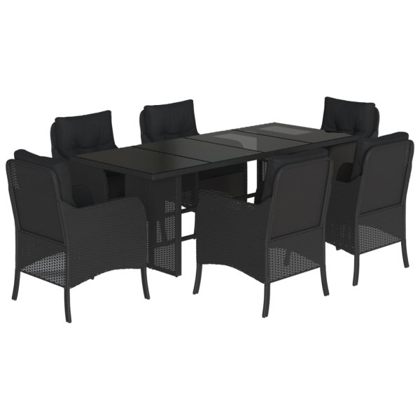 Set de comedor de jardín 7 pzas y cojines ratán sintético negro M 2