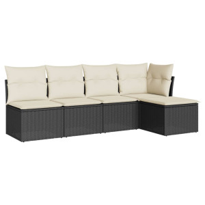 5 pcs conjunto sofás de jardim com almofadões vime PE preto H