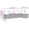 5 pcs conjunto sofás de jardim com almofadões vime PE preto 3