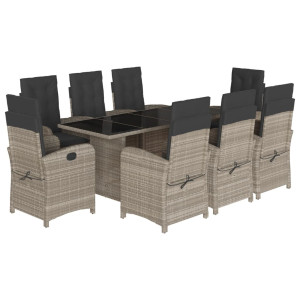 Set comedor de jardín 9 pzas cojines ratán sintético gris claro H