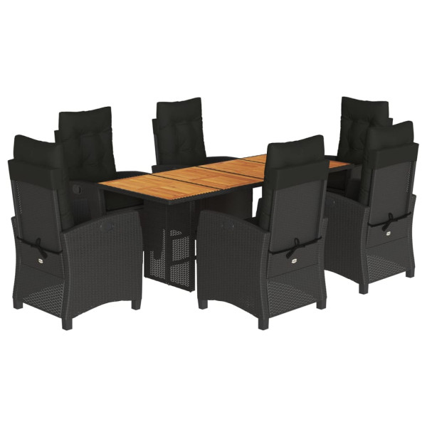 Set de comedor de jardín 7 pzas y cojines ratán sintético negro M 2