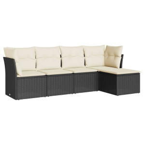 5 pcs conjunto sofás de jardim com almofadões vime PE preto H