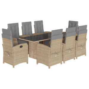 Set comedor de jardín 9 pzas con cojines ratán sintético beige H