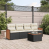5 pcs conjunto sofás de jardim com almofadões vime PE preto 1