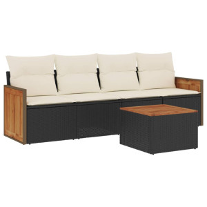 Set de muebles de jardín 5 pzas y cojines ratán sintético negro H