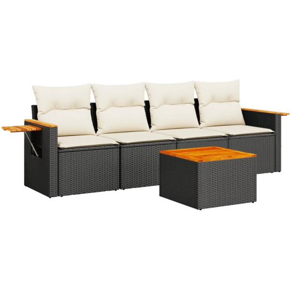 Set de muebles de jardín 5 pzas y cojines ratán sintético negro M 2
