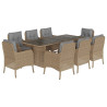 Set comedor de jardín 9 pzas con cojines ratán sintético beige 2