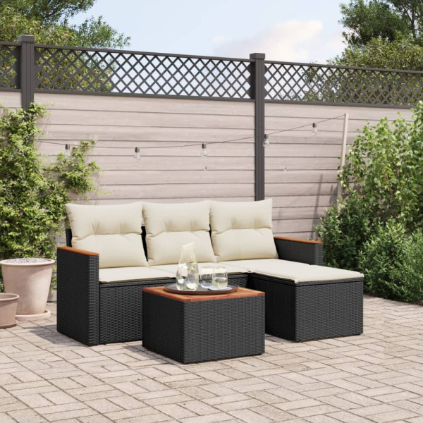 Set de muebles de jardín 5 pzas y cojines ratán sintético negro D
