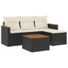 5 pcs conjunto sofás de jardim com almofadões vime PE preto 2