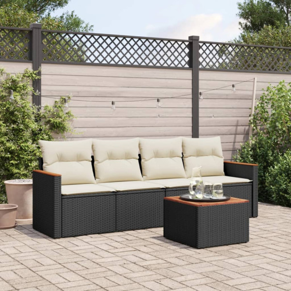 5 pcs conjunto sofás de jardim com almofadões vime PE preto D