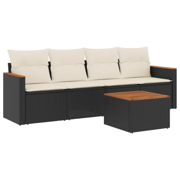 Set de muebles de jardín 5 pzas y cojines ratán sintético negro M 2