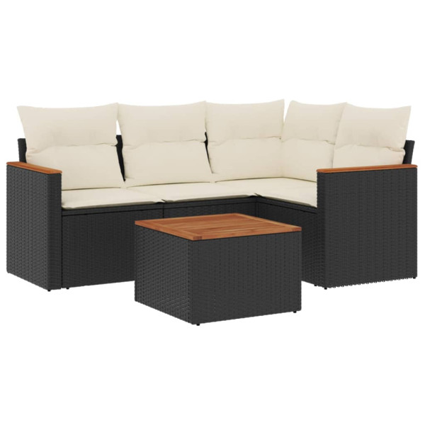 Set de muebles de jardín 5 pzas y cojines ratán sintético negro M 2