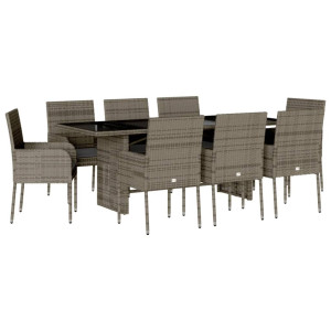 Set comedor jardín 9 pzas y cojines ratán sintético gris H