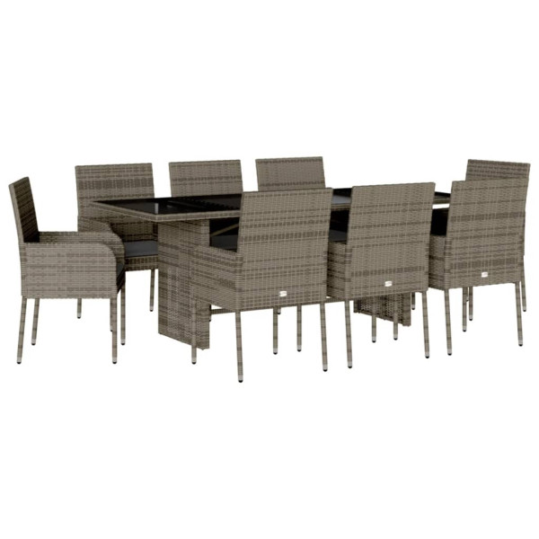 Set comedor jardín 9 pzas y cojines ratán sintético gris M 2
