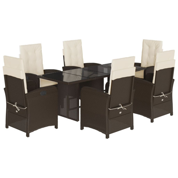 Set comedor de jardín 7 pzas con cojines ratán sintético marrón M 2