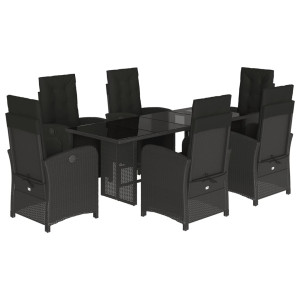 Set de comedor de jardín 7 pzas y cojines ratán sintético negro H
