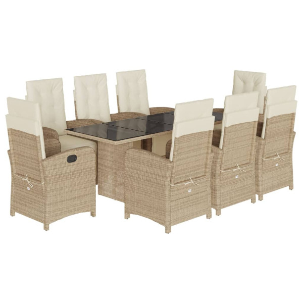 Set comedor de jardín 9 pzas con cojines ratán sintético beige M 2