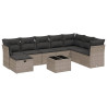 9 pcs conjunto sofás p/ jardim com almofadões vime PE cinzento 2