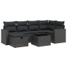 7 pcs conjunto de sofás p/ jardim c/ almofadões vime PE preto 2