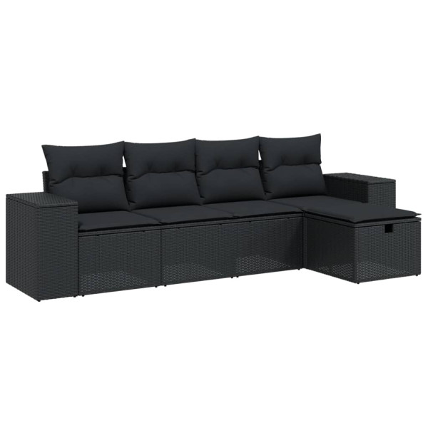 Set de muebles de jardín 5 pzas y cojines ratán sintético negro M 2