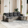 6 pcs conjunto sofás de jardim com almofadões vime cinzento 1