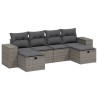 Set de muebles de jardín 6 pzas y cojines ratán sintético gris 2