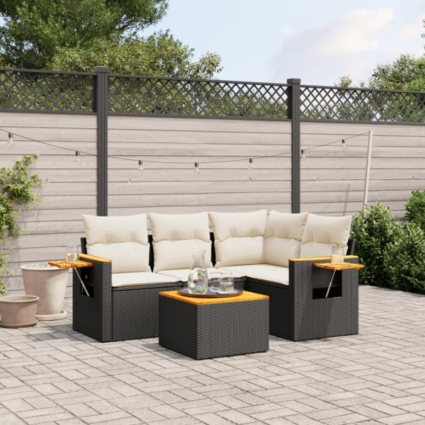 5 pcs conjunto sofás de jardim com almofadões vime PE preto D