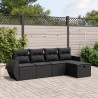 5 pcs conjunto sofás de jardim com almofadões vime PE preto 1